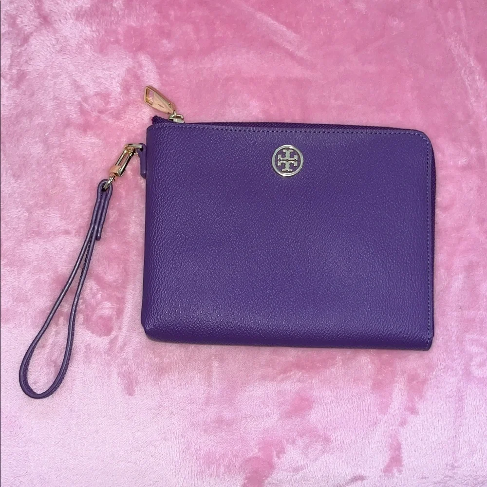 Tory Burch Violet Landon Large Leather Wristlet Clutch NWOT - Picture 2 of 13